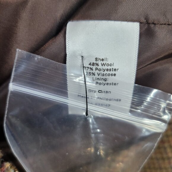 New $179 Talbots Blazer 14 Houndstooth Brown Ruffle Trim Plaid Wool NWT Academia - Picture 10 of 11